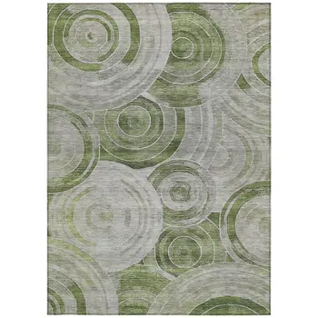 5' X 8' Artichoke Green And Silver Geometric Washable Indoor Outdoor Area Rug
