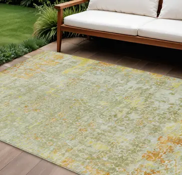 8' X 10' Sage And Gold Abstract Washable Indoor Outdoor Area Rug