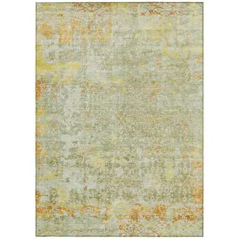 8' X 10' Sage And Gold Abstract Washable Indoor Outdoor Area Rug