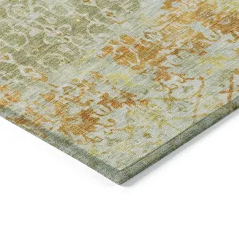 8' X 10' Sage And Gold Abstract Washable Indoor Outdoor Area Rug