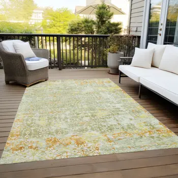 8' X 10' Sage And Gold Abstract Washable Indoor Outdoor Area Rug