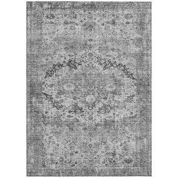 5' X 8' Gray And Silver Floral Washable Indoor Outdoor Area Rug