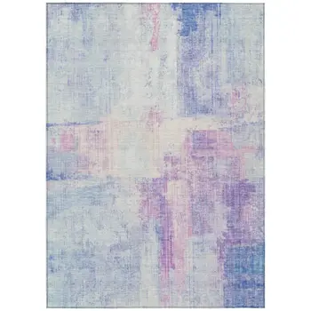 3' X 5' Sky Blue And Lavender Abstract Washable Indoor Outdoor Area Rug