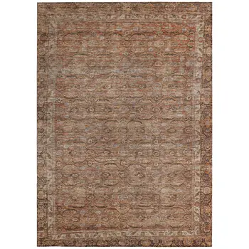 8' X 10' Copper And Peach Floral Washable Indoor Outdoor Area Rug