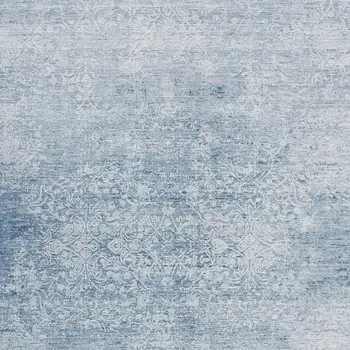 8' X 10' Sky Blue And Ivory Floral Medallion Washable Indoor Outdoor Area Rug