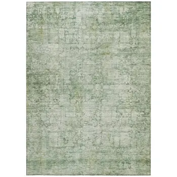 9' X 12' Artichoke Green And Ivory Abstract Washable Indoor Outdoor Area Rug