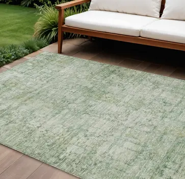 9' X 12' Artichoke Green And Ivory Abstract Washable Indoor Outdoor Area Rug