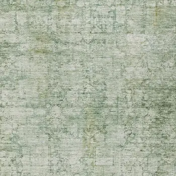 9' X 12' Artichoke Green And Ivory Abstract Washable Indoor Outdoor Area Rug