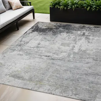 5' X 8' Gray And Ivory Abstract Washable Indoor Outdoor Area Rug