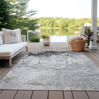 5' X 8' Gray And Ivory Abstract Washable Indoor Outdoor Area Rug