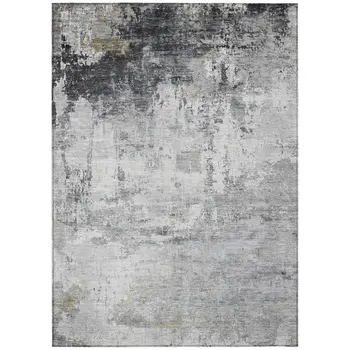 5' X 8' Gray And Ivory Abstract Washable Indoor Outdoor Area Rug