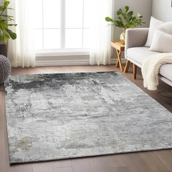 5' X 8' Gray And Ivory Abstract Washable Indoor Outdoor Area Rug