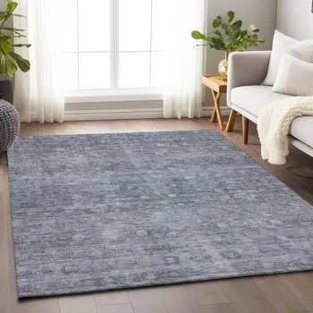 10' X 14' Blue And Gray Geometric Washable Indoor Outdoor Area Rug