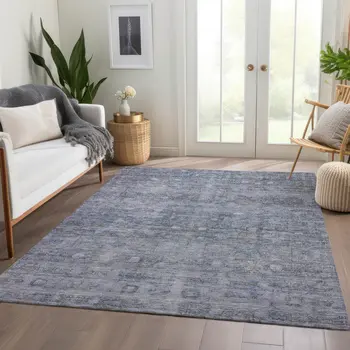 10' X 14' Blue And Gray Geometric Washable Indoor Outdoor Area Rug