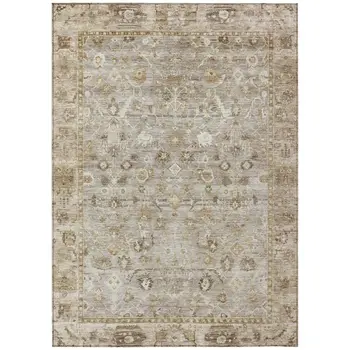 10' X 14' Taupe Brown And Ivory Oriental Washable Indoor Outdoor Area Rug