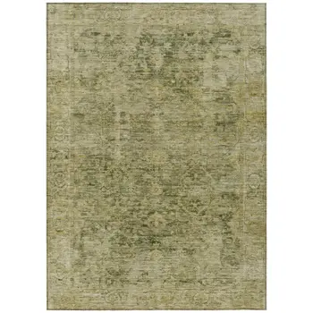 5' X 8' Green And Gold Abstract Washable Indoor Outdoor Area Rug