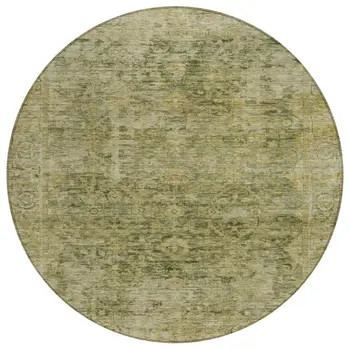 8' Green And Gold Round Abstract Washable Indoor Outdoor Area Rug