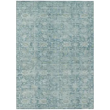 10' X 14' Blue And Ivory Oriental Washable Indoor Outdoor Area Rug