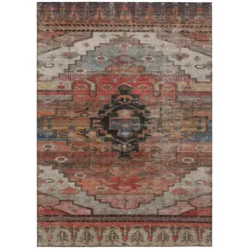 3' X 5' Rust Ivory And Gray Tribal Washable Indoor Outdoor Area Rug