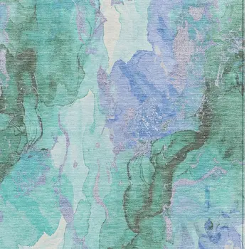5' X 8' Teal Blue And Mint Green Abstract Washable Indoor Outdoor Area Rug