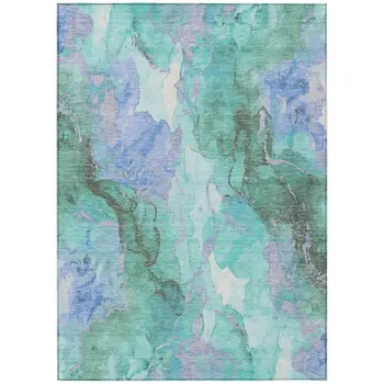 5' X 8' Teal Blue And Mint Green Abstract Washable Indoor Outdoor Area Rug
