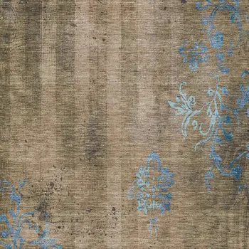 3' X 5' Taupe And Blue Floral Washable Indoor Outdoor Area Rug