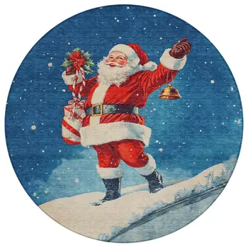 8' Blue Red White Green And Gold Round Floral Washable Indoor Outdoor Area Rug