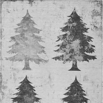 3' X 5' Gray And Silver Botanical Leaves Washable Indoor Outdoor Area Rug