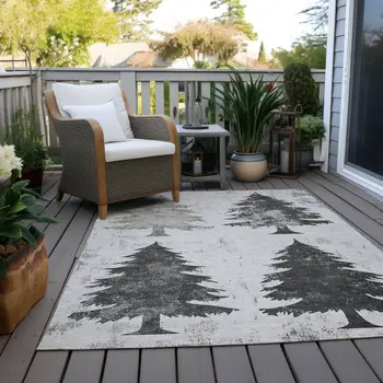 3' X 5' Gray And Silver Botanical Leaves Washable Indoor Outdoor Area Rug