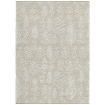 8' X 10' Beige And Ivory Botanical Leaves Washable Indoor Outdoor Area Rug