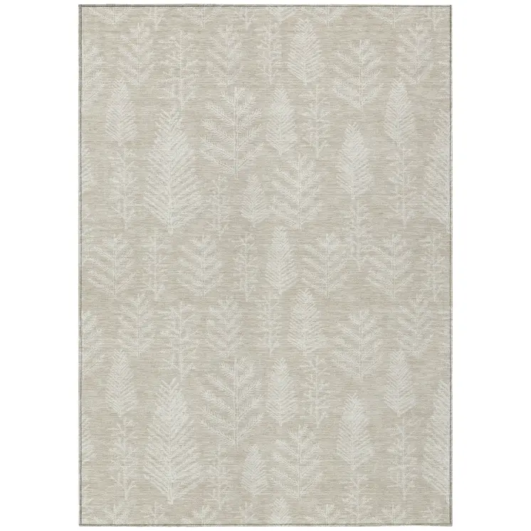 8' X 10' Beige And Ivory Botanical Leaves Washable Indoor Outdoor Area Rug