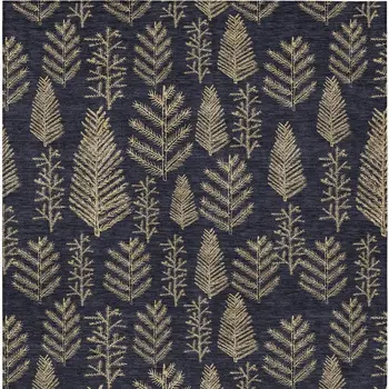 5' X 8' Black And Gold Botanical Leaves Washable Indoor Outdoor Area Rug