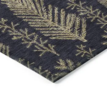 5' X 8' Black And Gold Botanical Leaves Washable Indoor Outdoor Area Rug