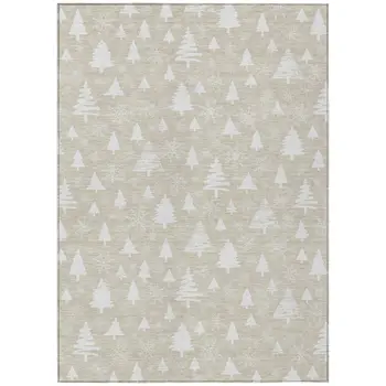 8' X 10' Beige And Ivory Botanical Leaves Washable Indoor Outdoor Area Rug