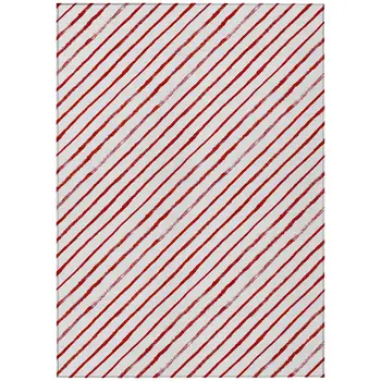 5' X 8' Red And White Striped Washable Indoor Outdoor Area Rug