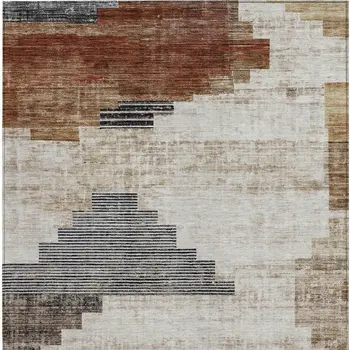 3' X 5' Rust Ivory And Charcoal Geometric Washable Indoor Outdoor Area Rug