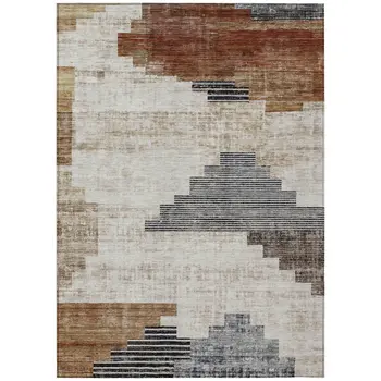 3' X 5' Rust Ivory And Charcoal Geometric Washable Indoor Outdoor Area Rug