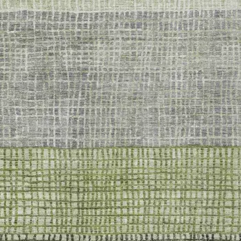 9' X 12' Artichoke Green And Gray Geometric Washable Indoor Outdoor Area Rug