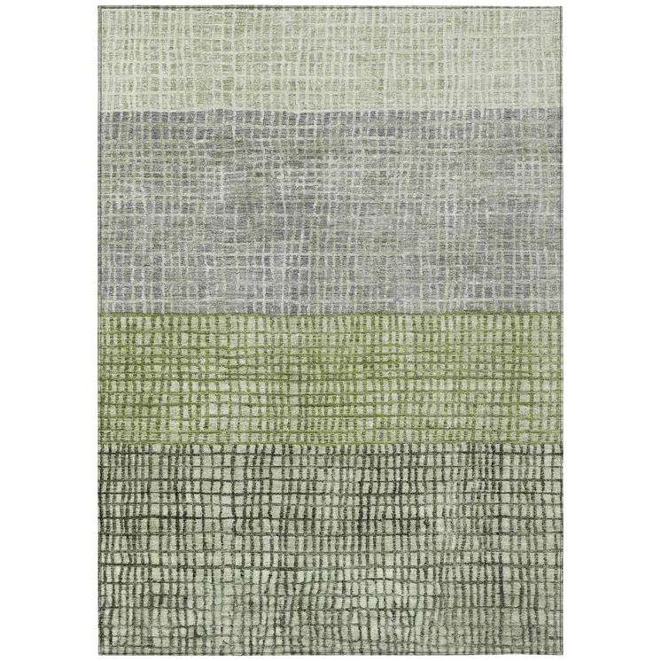 9' X 12' Artichoke Green And Gray Geometric Washable Indoor Outdoor Area Rug
