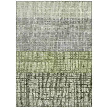 9' X 12' Artichoke Green And Gray Geometric Washable Indoor Outdoor Area Rug