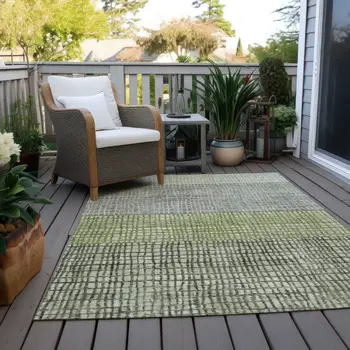 9' X 12' Artichoke Green And Gray Geometric Washable Indoor Outdoor Area Rug
