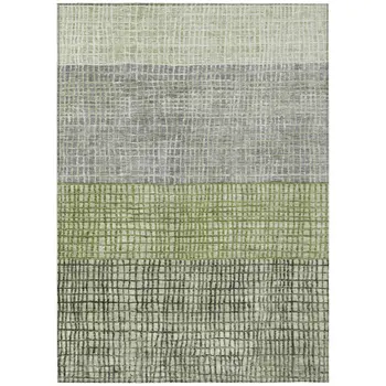 10' X 14' Artichoke Green And Gray Geometric Washable Indoor Outdoor Area Rug