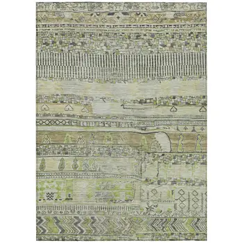 8' X 10' Beige And Mint Green Striped Washable Indoor Outdoor Area Rug