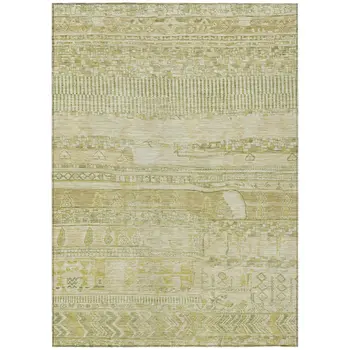 3' X 5' Tan And Gold Striped Washable Indoor Outdoor Area Rug