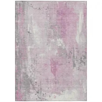 8' X 10' Pink And Gray Abstract Washable Indoor Outdoor Area Rug