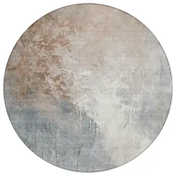 8' Rust And Gray Round Abstract Washable Indoor Outdoor Area Rug