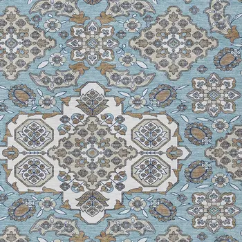 5' X 8' Sky Blue Taupe And Ivory Medallion Washable Indoor Outdoor Area Rug