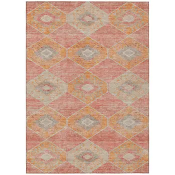 10' X 14' Coral And Gray Aztec Washable Indoor Outdoor Area Rug