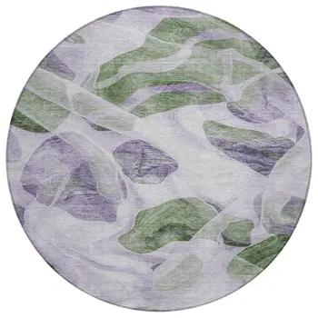8' Lavender And Green Round Abstract Washable Indoor Outdoor Area Rug