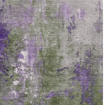 9' X 12' Olive Green And Purple Abstract Washable Indoor Outdoor Area Rug